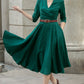 Green swing linen midi dress women 5677