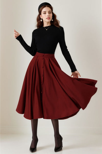 Winter Midi Wool Skirt Women 5230