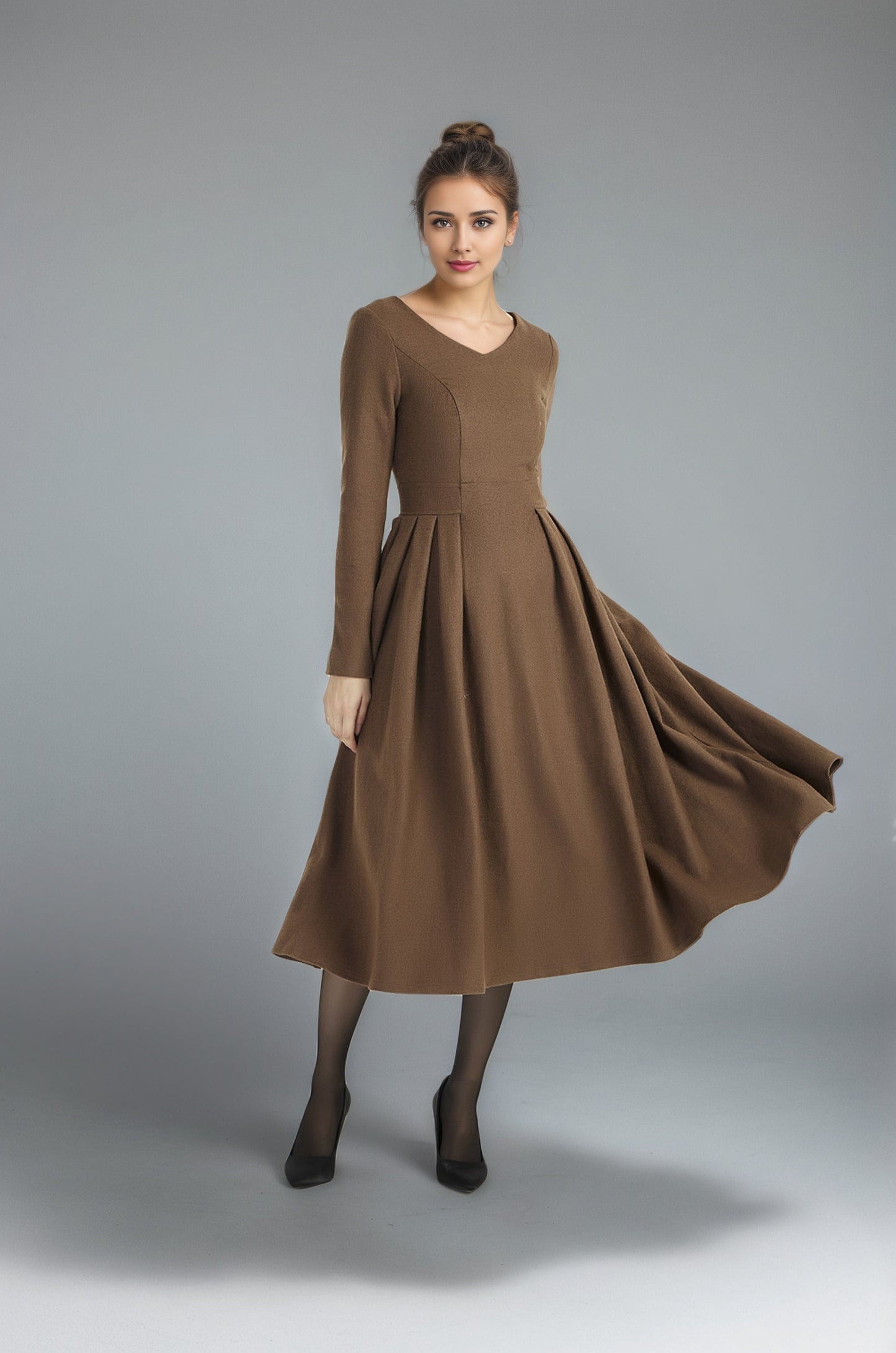 Midi wool dress with long sleeve 6292