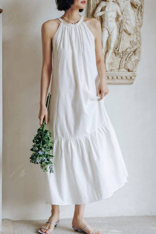 Prom summer a line white halter dress L0604