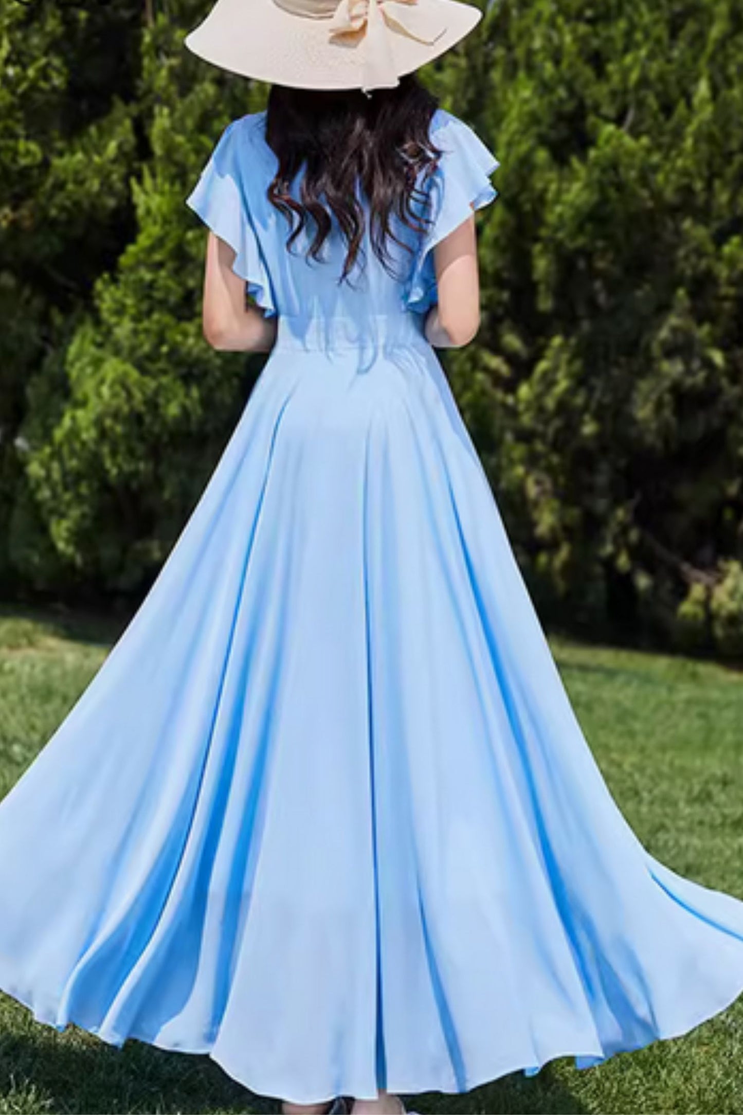 Blue maxi prom summer swing chiffon dress 5083