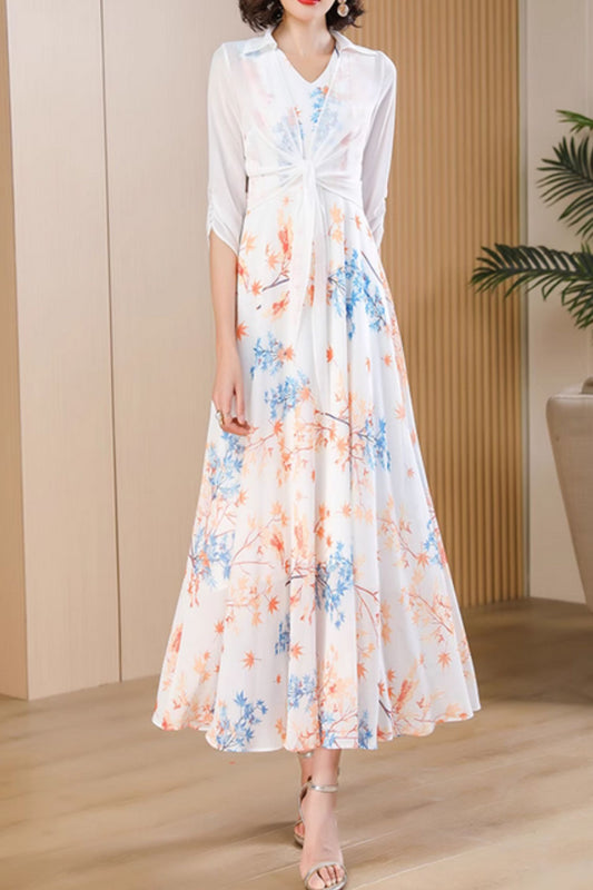 Floral sleeveless summer maxi chiffon dresses 5018