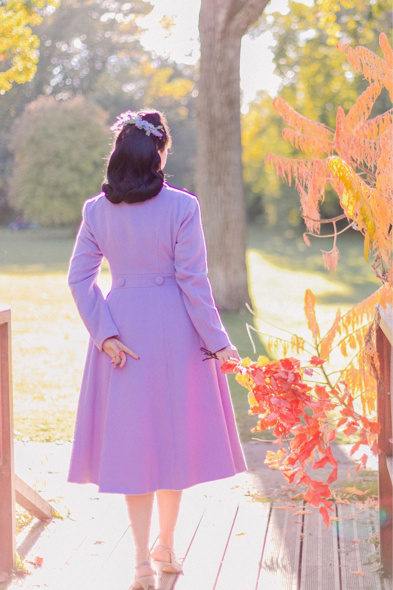 Purple Wool Long Coat with Double Breasted Fit and Flare Silhouette Purple / M