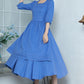 Spring women's Blue Linen Cottagecore Dress 3362
