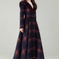 Plaid Hooded Wool Coat – A-Line Long Winter Coat with Contrast Lapel | Xiaolizi 6570