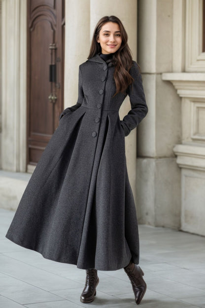 Dark Gray Long Swing wool Coat 4507 Gray / Custom order Dark Gray Long Swing wool Coat 4507 Gray / Custom order