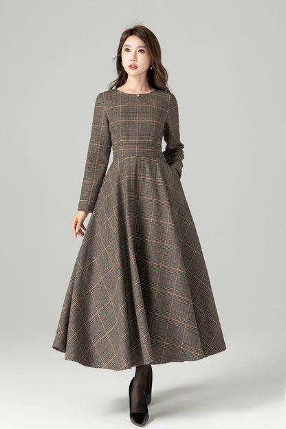 Plaid maxi winter wool dress 5446