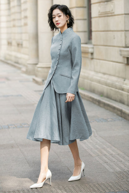 Linen Short Jacket – Button Closure with Lapel Collar and Side Pockets for Spring & Autumn 6709