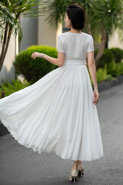 Handmade White Chiffon Maxi Dress – Vintage Empire Waist Dance Dress 6662