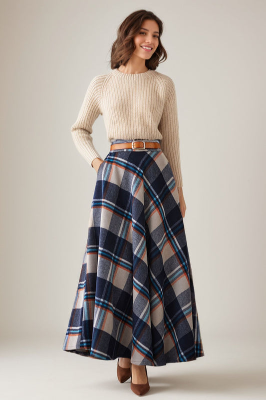 Tartan winter maxi wool skirt 5263