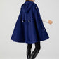 Women's Winter Blue Wool Hooded Wool Cape Coat 4601