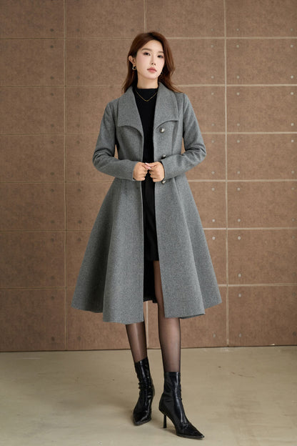 Fit and flare gray winter wool coat 5367