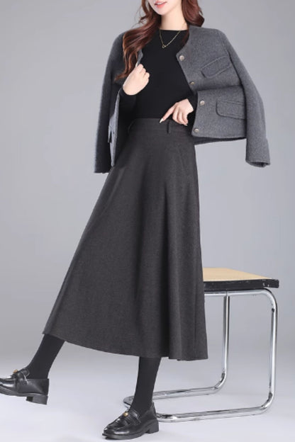 Midi winter wool skirt with pockets 5469