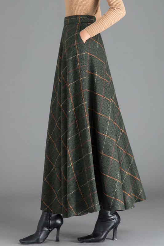 Elastic waist a line long wool skirt 6203