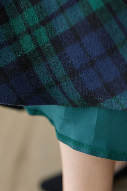 Handmade Navy Plaid Wool Maxi Skirt – Long Winter Swing Skirt | Xiaolizi 4619