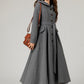 Hooded tie blet gray long winter wool coat 5481