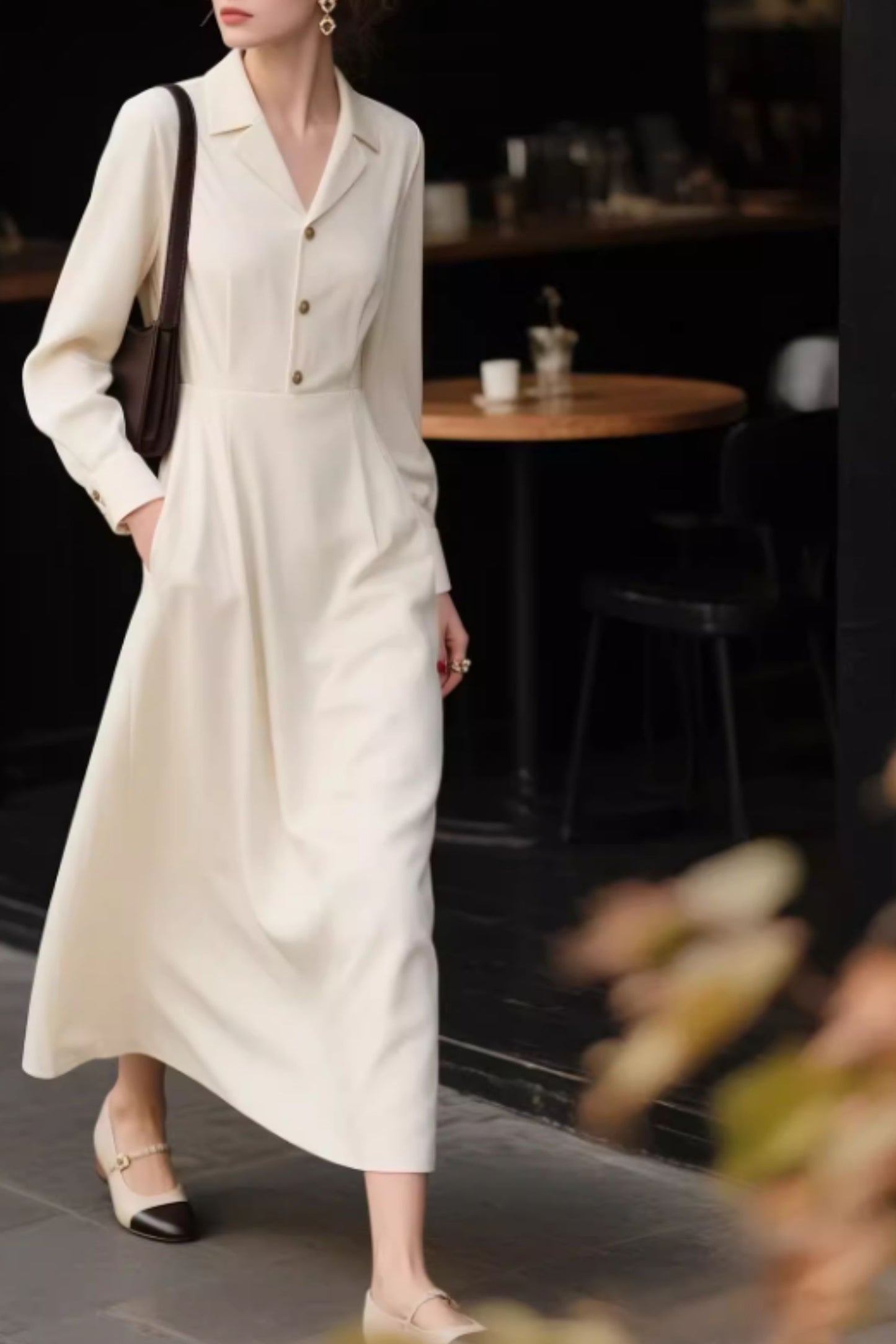 White Shirt Dress – Elegant Long Button Front Midi Dress | Xiaolizi 6643