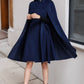 Blue Wool cape coat with stand collar 2487