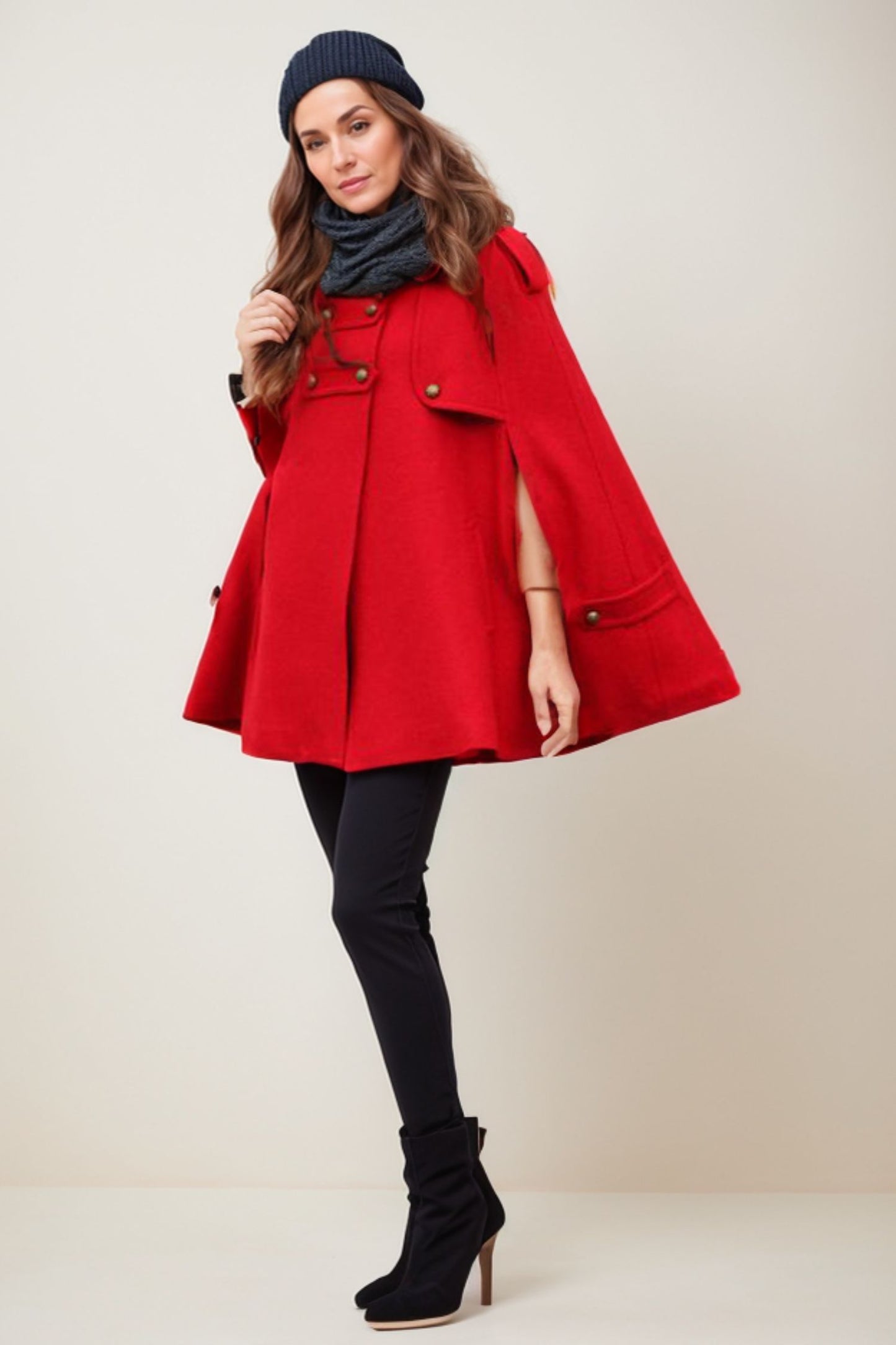 Warm winter wool cape coat women 5219