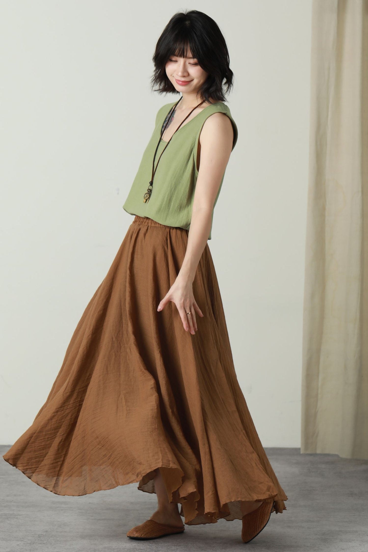 Maxi swing long linen skirt women 6174