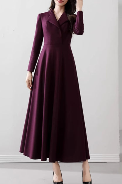 Maxi fit and flare long wool dress 5534