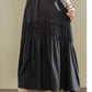 Dark gray elastic waist linen skirt women 4350