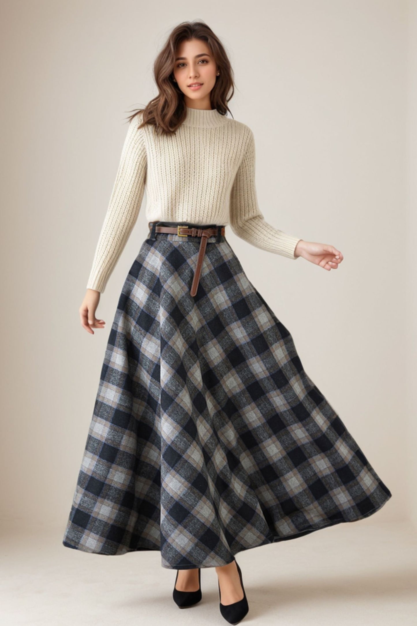 A line Tartan winter wool skirt 5262