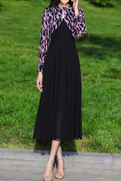 Long sleeves patchwork summer prom chiffon dress 5080