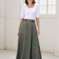 Green A Line Maxi  Linen Skirt with Pockets  2784