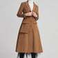 Women's Brown Wool Coat - Midi Length Winter Coat with Lapel Collar 5613