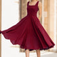 Handmade Linen Midi Dress – Vintage Fit and Flare Sleeveless Dress in Deep Red 6655