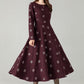 Burgundy Embroidered Wool Midi Dress – Fit & Flare Winter Swing Dress | Xiaolizi 6569