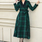 Plaid swing midi wool dress women 5343