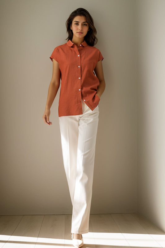 Short sleeves summer linen shirt top 5119
