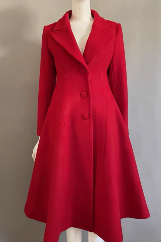 Red fit and flare winter wool coat 5292