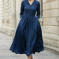 Navy shirt linen dress for women 5682