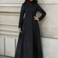 Black hooded maxi coat for winter 1839#