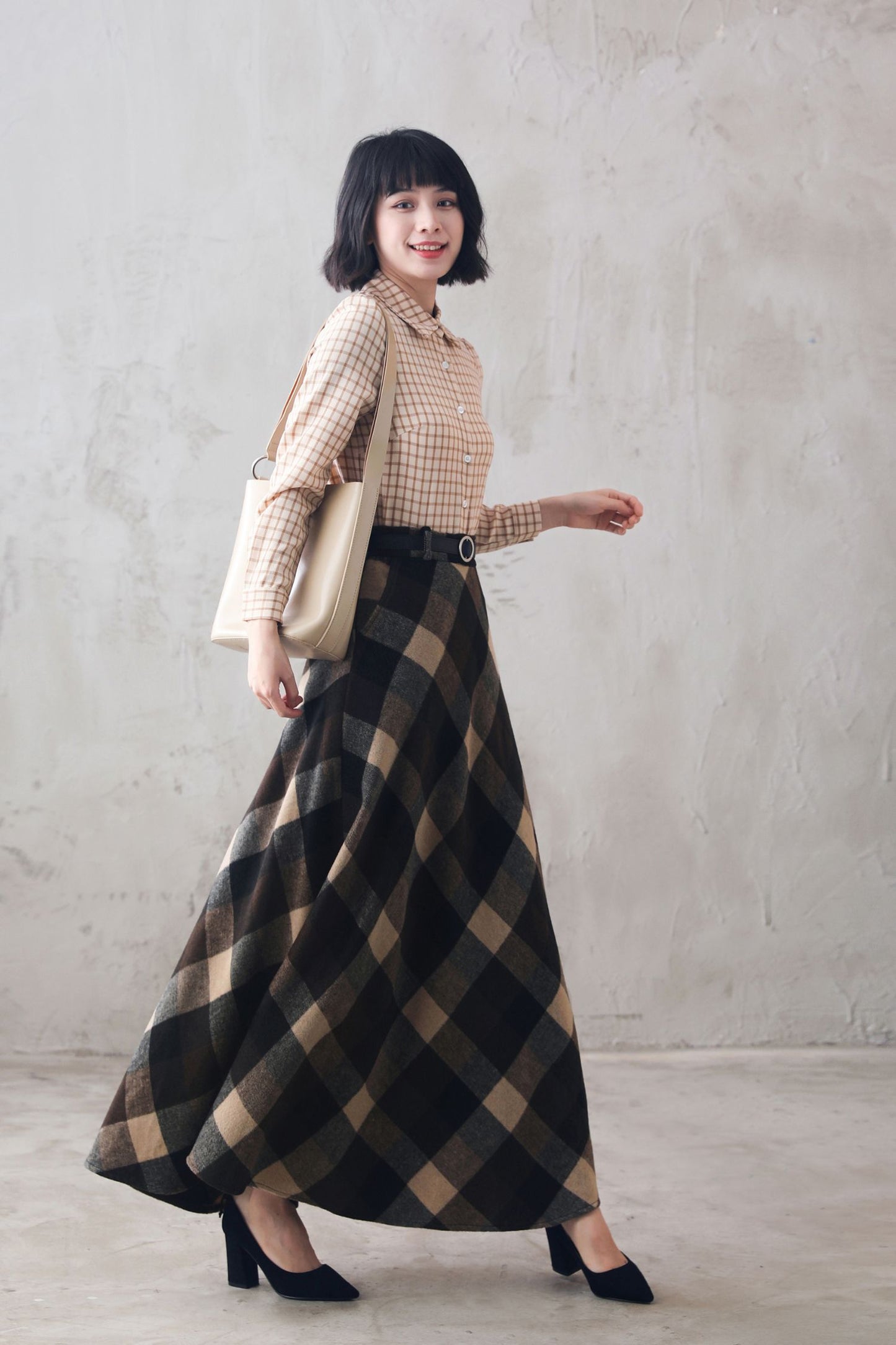 Women's Long Tartan Plaid Wool Maxi Skirt 3108