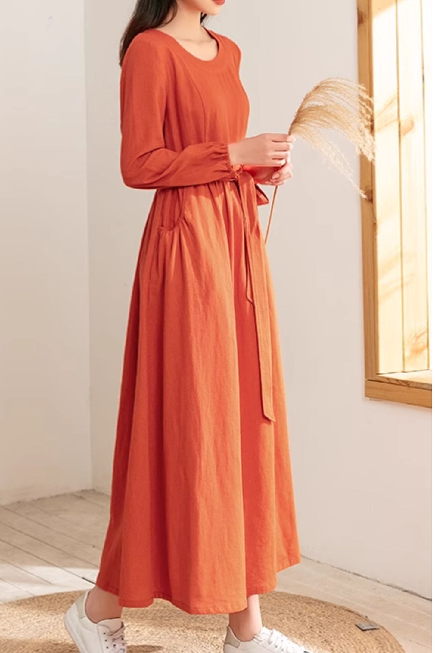 Plus size maxi spring linen dress 4818