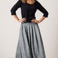 Gray swing long pleated linen skirt 5139