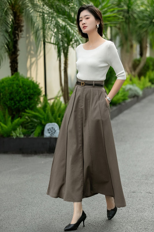 Brown Linen Maxi Skirt – High Waist A-Line Long Linen Skirt 6664