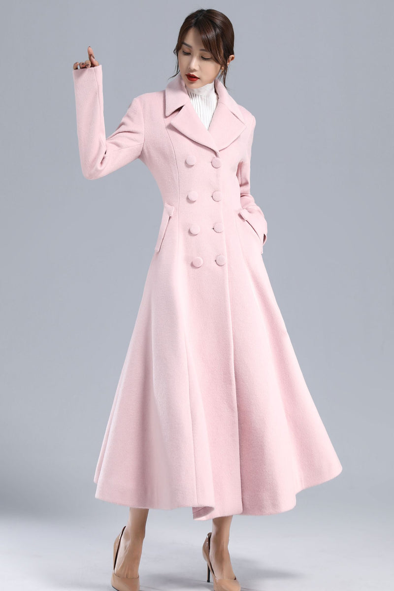 Romantic Pink Wool Blend Coat – Winter Double Breasted Overcoat 3240