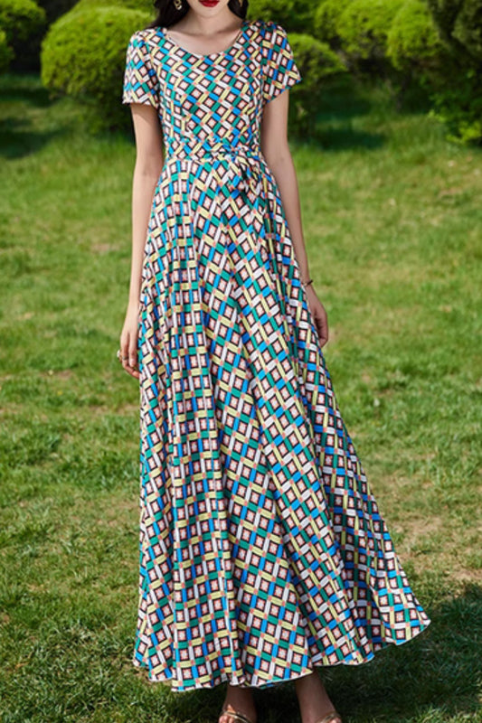 Fit and flare printed maxi summer dresses 5036