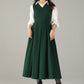 Dark Green Wool Midi Dress – Sleeveless V-Neck A-Line Winter Dress | Xiaolizi 6591