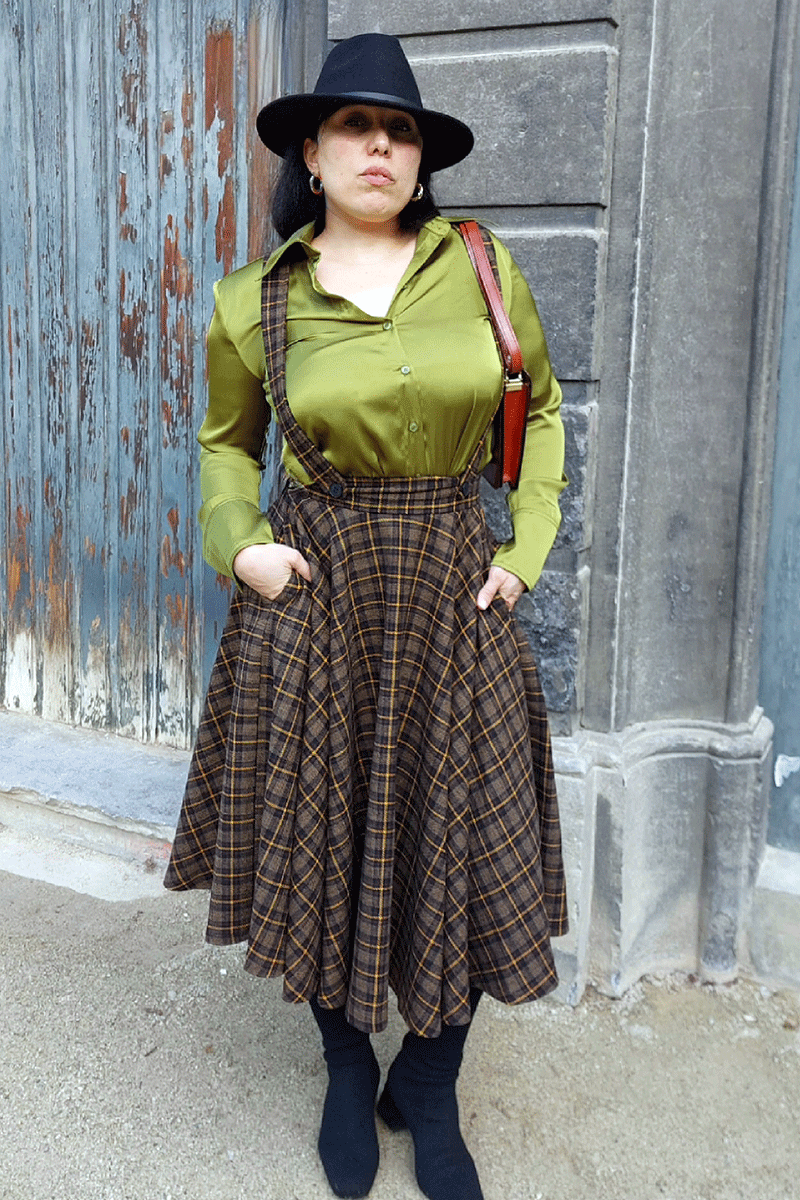 Midi Wool Plaid Circle Skirt For Women 4723