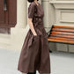 Fit and flare brown midi linen dress 4957