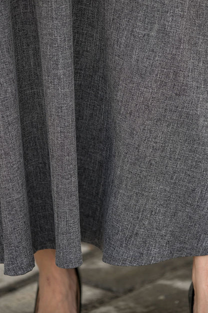 Gray A line High waist Linen Maxi Skirt with Pockets  2782