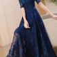 Dark blue floral maxi prom summer chiffon dress 5051