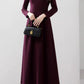 Dark purple maxi long wool dress women 5537