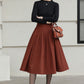 Xiaolizi Rust Brown Wool Midi Skirt for Women – Handmade High-Waist A-Line Winter Skirt 6608
